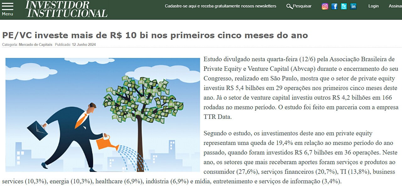 PE/VC investe mais de R$ 10 bi nos primeiros cinco meses do ano